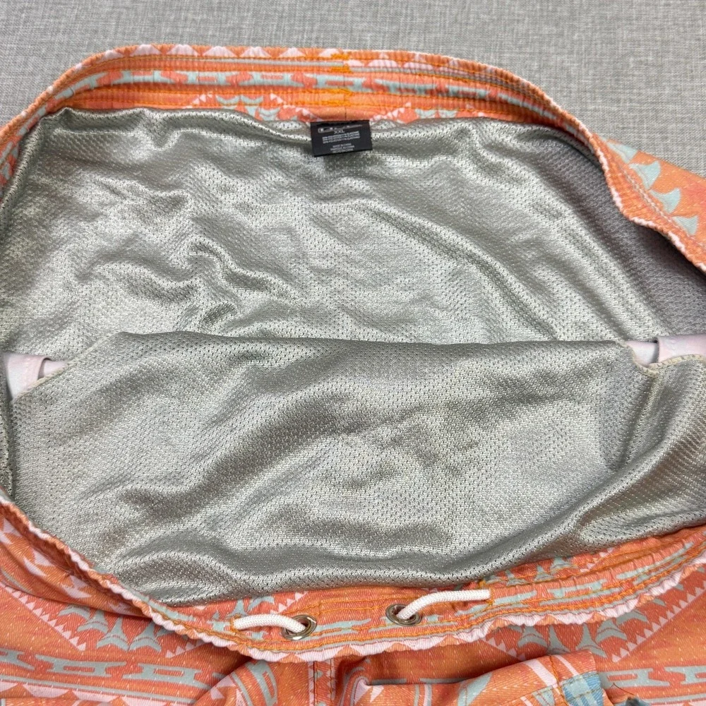 Huk Swim Trunks Shorts Mens‎ 2XL (44) Orange Geometric Mesh Lined Drawstring